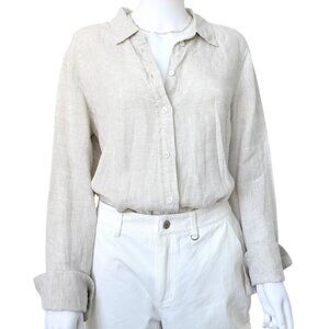 Talbots 100% Linen Button Down Shirt Beige Coastal Beach Lightweight Women’s L